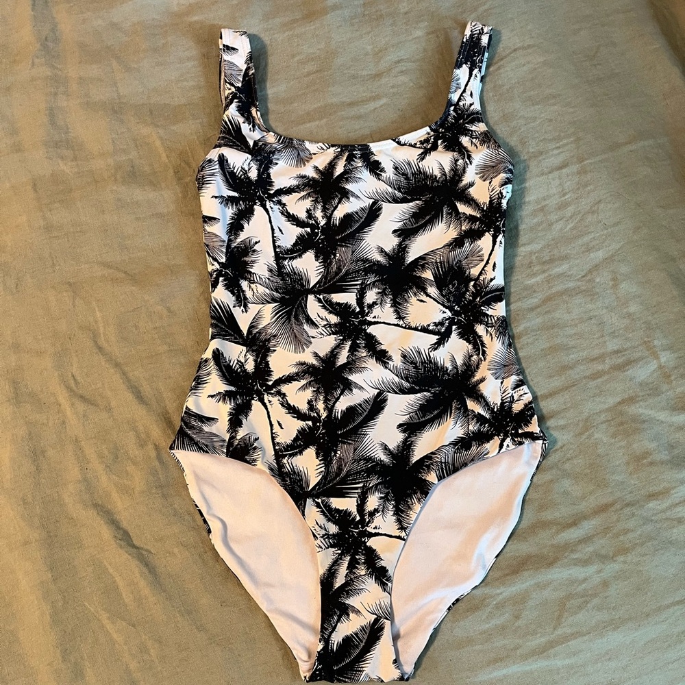 Onia Black and White Tropical Swimsuit